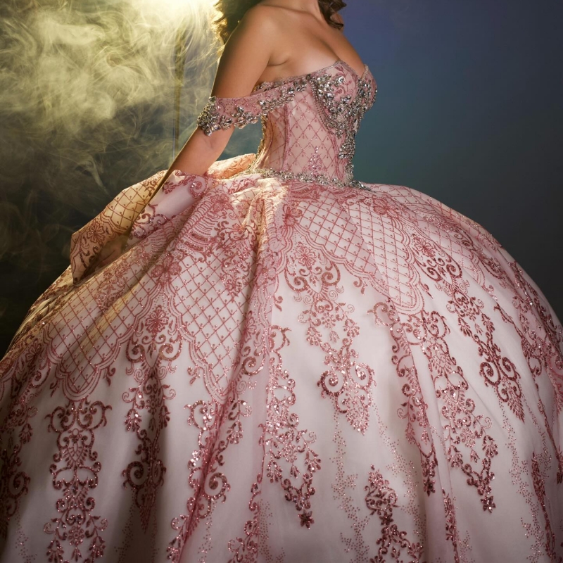 Pink Shiny Quinceanera Dresses Off Shoulder Ball Gown Sweet 16 Dress Beading Crystal Sequin Applique Lace Tull Birthday Party Vestidos 15 De Anos