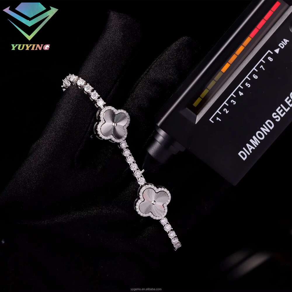 Hot Sale 3mm 4mm wide Sterling Sier Hip Hop VVS Moissanite Lucky Clover Tennis Bracelet