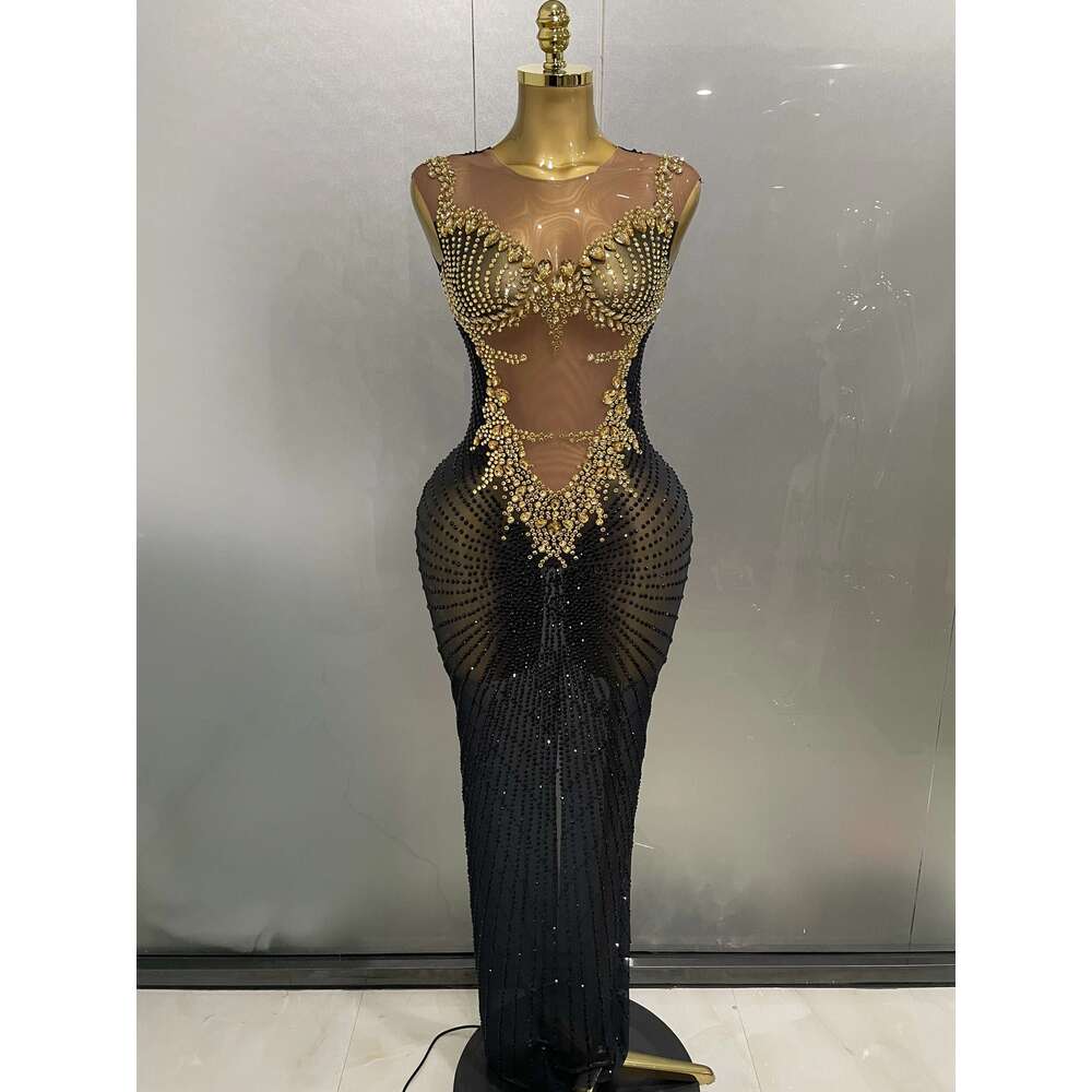 Sexy Sparkly Rhinestones Sleeveless Long Dress 2025 New Women Birthday Celebrate Evening Photo Shoot Stage Performance Costume
