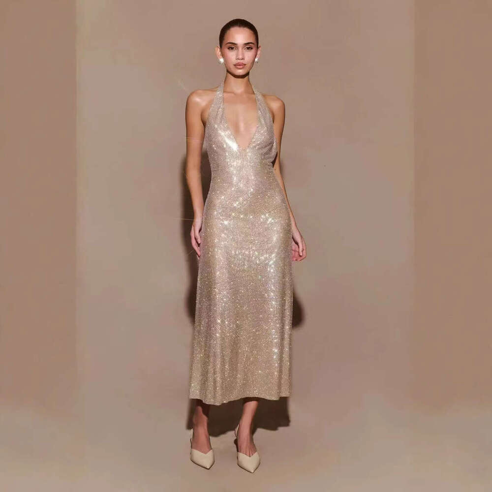 Maxi Dress Women S Fashion Sexy Deep V Neck Party Dance Sequin Suspender Short Skirt Dress KQ