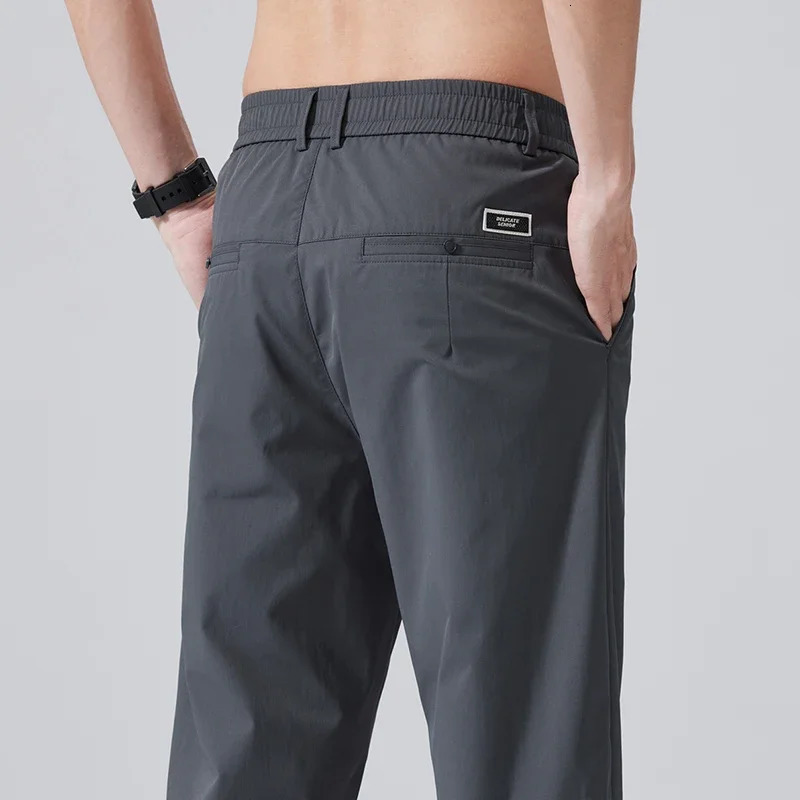 Summer Thin Ice Silk Slim Casual Pants Male Stretch Straight Fashionable Cropped Mens Classic Jogging Sweatpants 250513Z