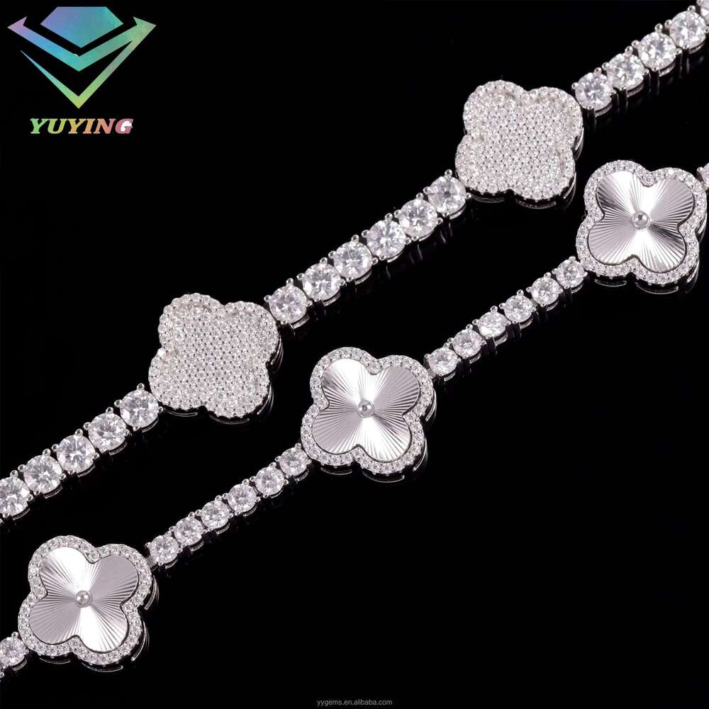 Hot Sale 3mm 4mm wide Sterling Sier Hip Hop VVS Moissanite Lucky Clover Tennis Bracelet