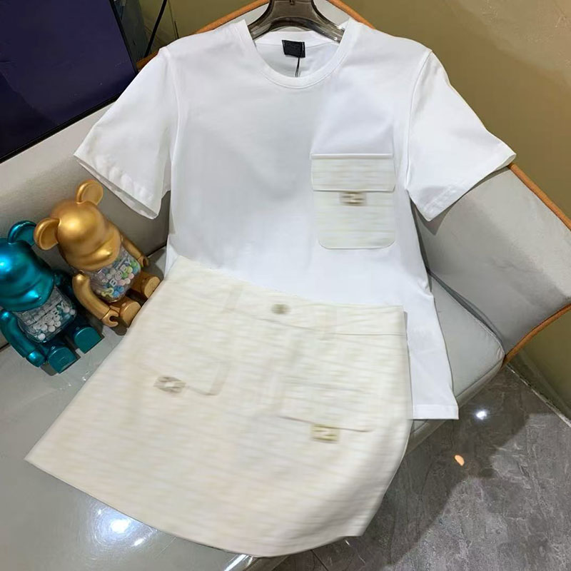 New Summer Women Designer T shirt Luxury Famous Female Designer Tops Round Neck T-shirt Printed Design Paired with Short Skirt Set High Quality Women's Dress
