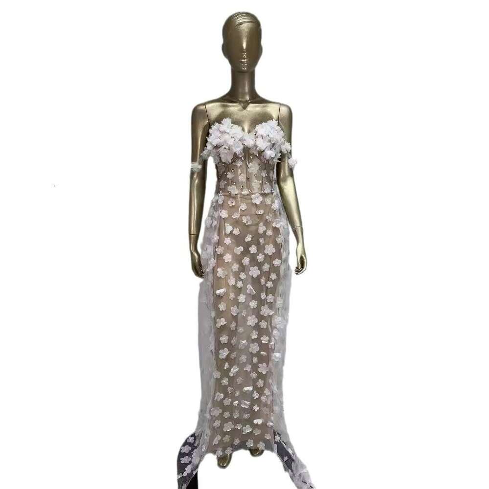 Maxi Dress Flower Mesh Nightclub Party Performance Perspective Dress KQ