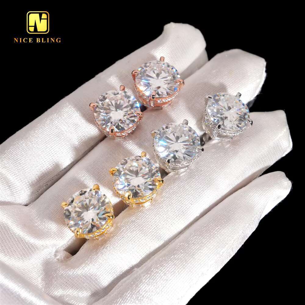 13mm Big Dia Stud Earring Round Brilliant Cut Hip Hop Jeweley Iced Out VVS Moissanite Sier Ear Studs for Men Women xs