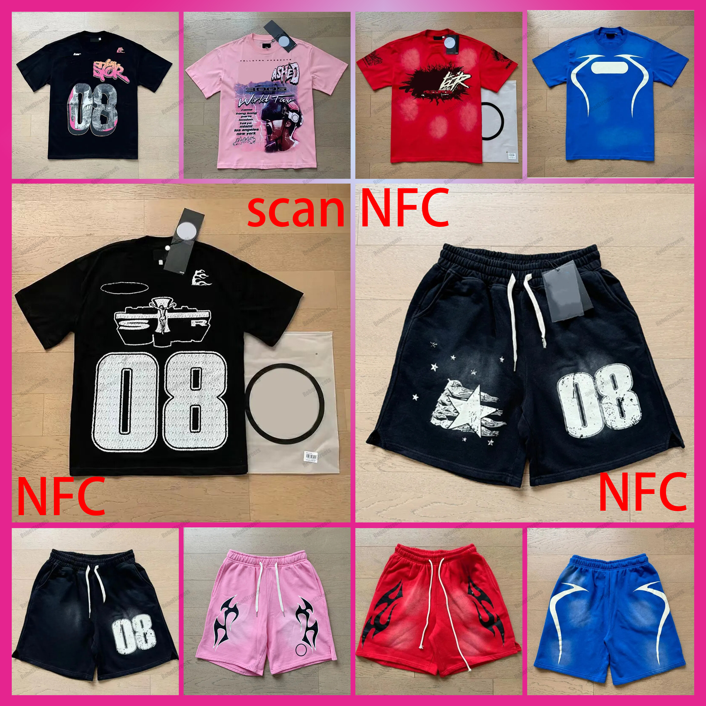 Hellstashorts Tees Designer Mens shorts High Street Graphic polo Mens Womens Short Sleeve Vintage Wash Hip Hop Graphic hoodie Printing Tees US size S-XL