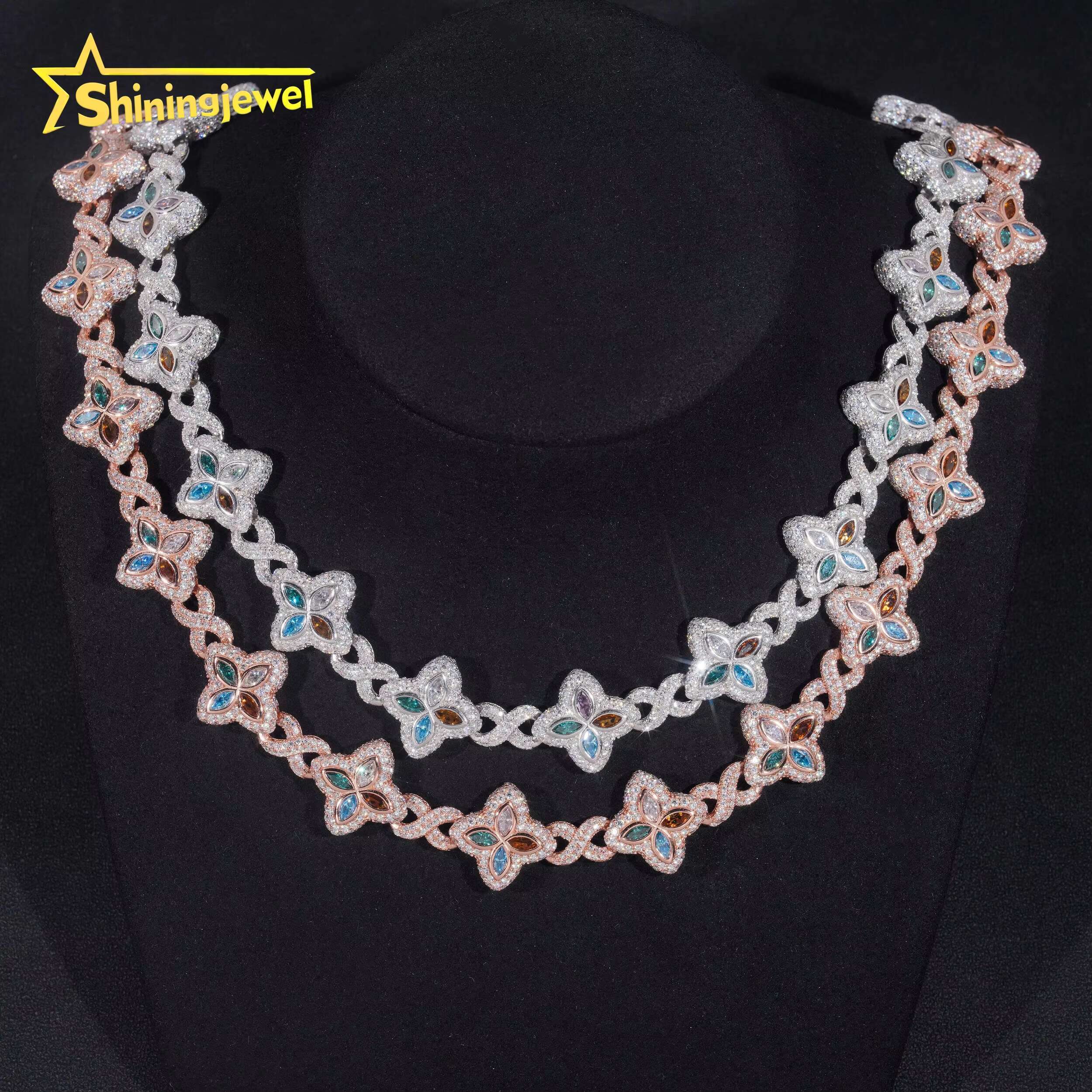 New Luxury Man Rapper Style Jewelry Iced Out 925 Silver Hip Hop VVS1 Moissanite Diamond Infinity Miami Clover Cuban Link Chain