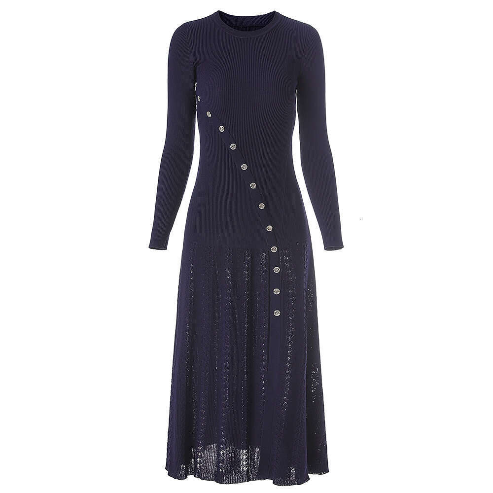 Maxi Dress Early Autumn New Sleeve Design With Curved Button Heavy Duty Elastic Round Neck Wind Long Dress KQ