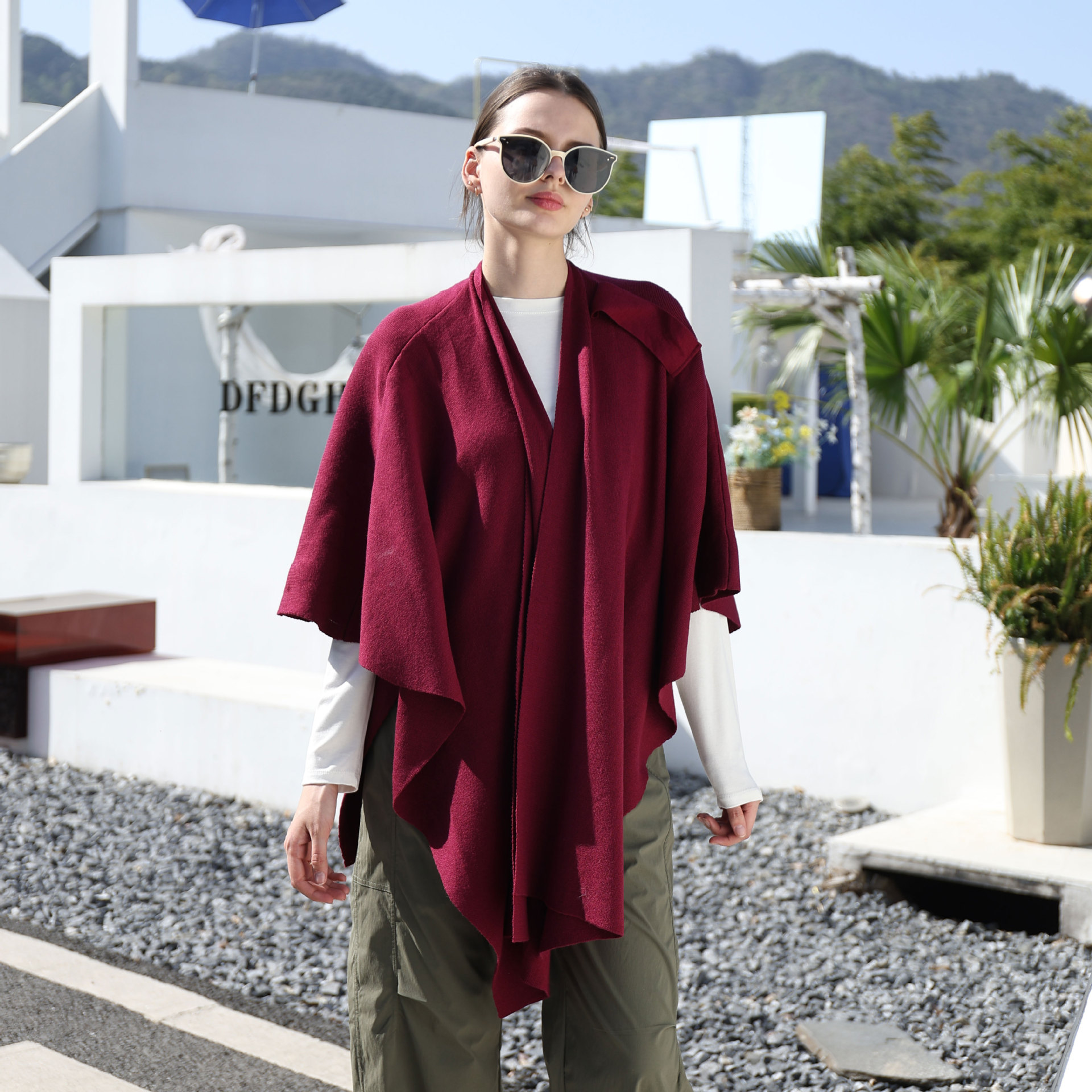 K752 European and American pure color simple side strap shawl knitted shoulder strap high-end fashion new style cloak warm large scarf for women