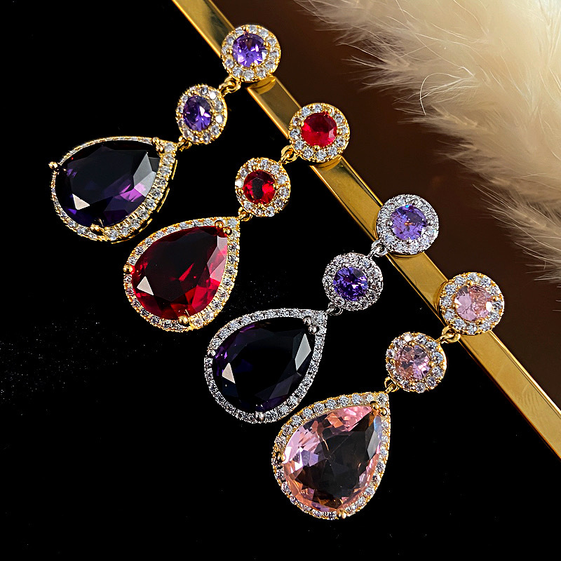 Korean Sparkling Dangle Earrings Luxury Jewelry 925 Sterling Silver 18K Gold Fill Pear Multi Color 5A Zircon CZ Diamond Gemstones Party Women Wedding 