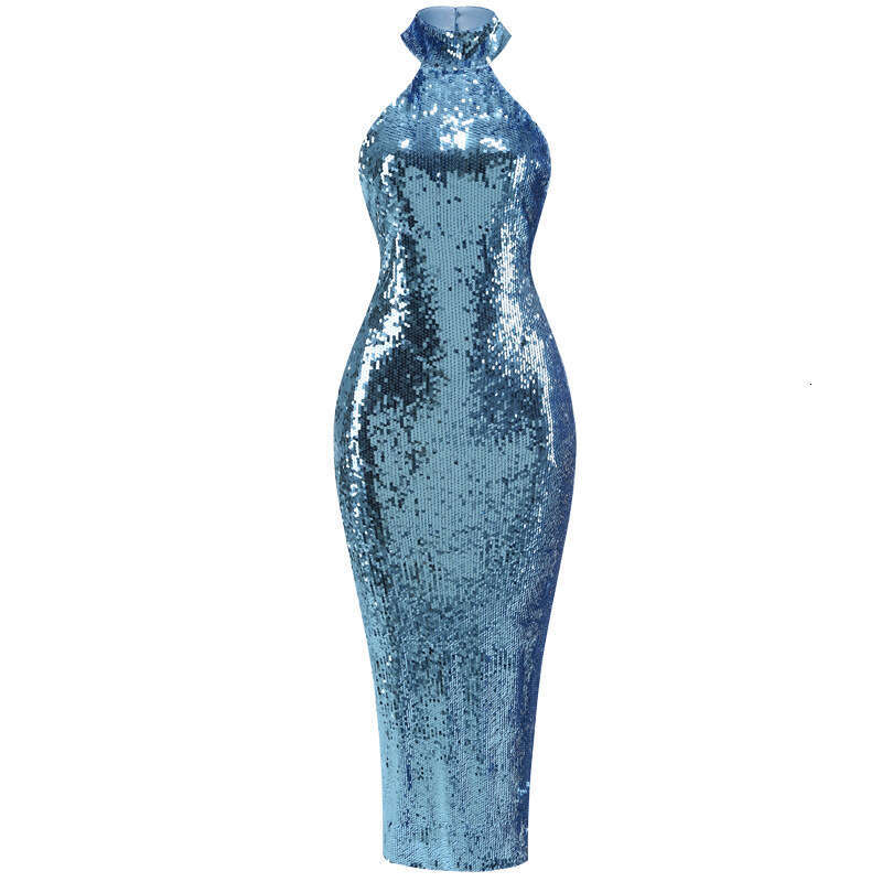 Maxi Dress New Sexy Spicy Girl Bead Wrapped Hip Women S Hanging Neck Long Skirt Slit Sequin Dress Formai Dress