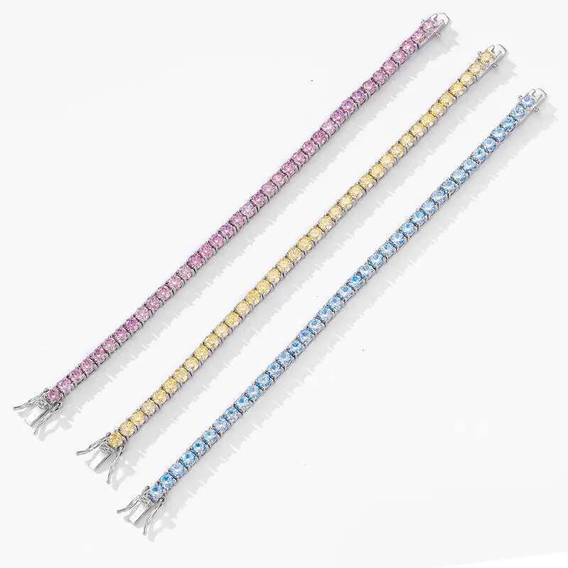 Unisex 3 4 5 / 6.5MM Certified Tennis Chain For Women Man Sterling Sier Green Blue Pink Moissanite Bracelet