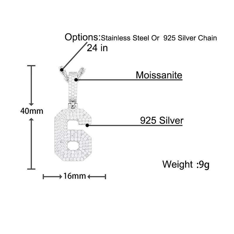0-9 Lucky Numbers Pendant Silver 925 With Moissanite Charms Jewelry for Women Men 18k Gold Jewelry Accessories Mens Jewelry