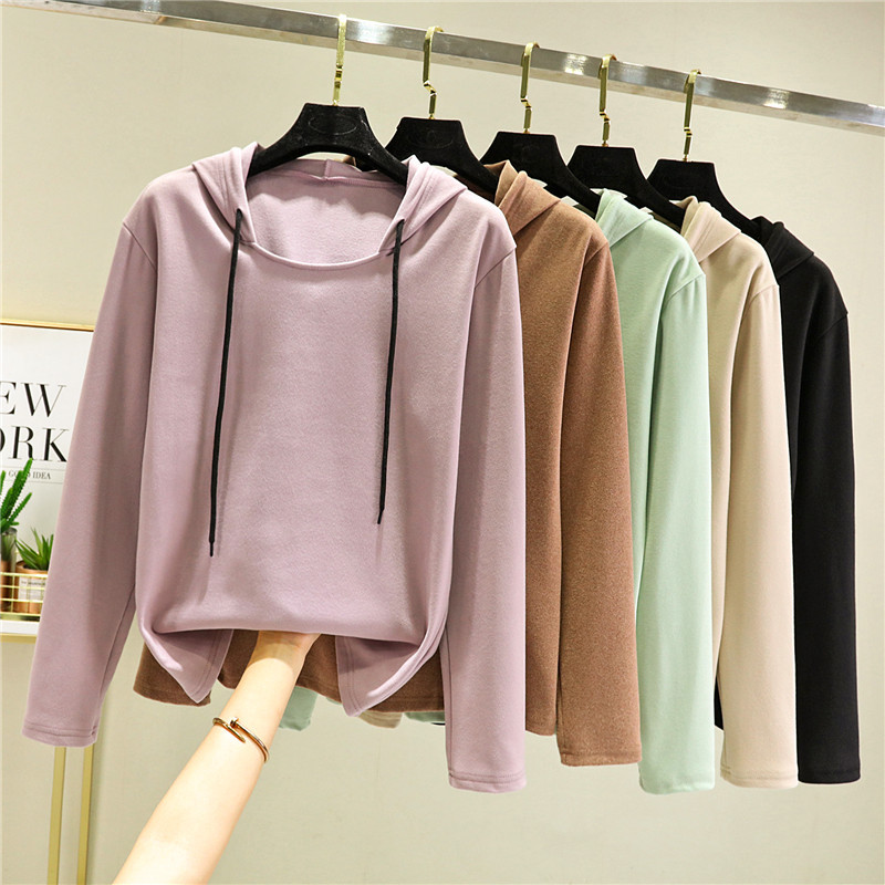 X7190 Loose hooded warm tops autumn and winter heating large size loose casual sweater women's slim