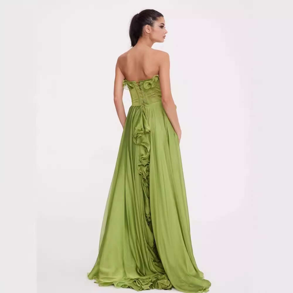Maxi Dress French Banquet Style Long Summer New Pleated Ruffle Edge Waist Slimming A Line Dress For Women Formai Dress