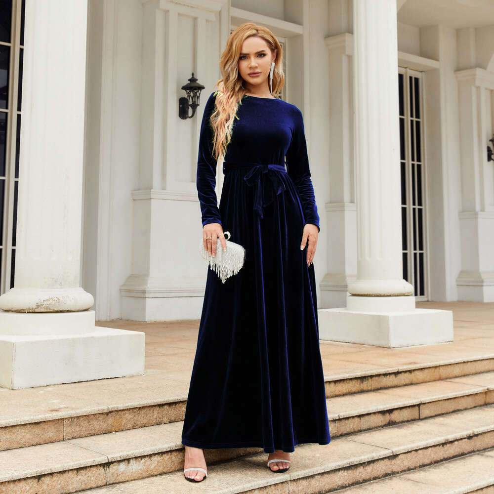 Maxi Dress Elegant Temperament Socialite Style Long Korean Velvet Solid Color High End Dress Formai Dress