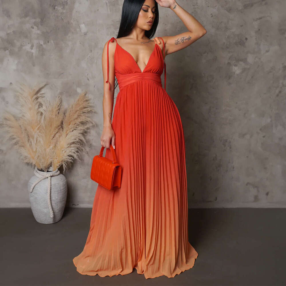 Maxi Dress D Summer Strap Open Back Sexy Lacing Gradient Color Long Dress KQ