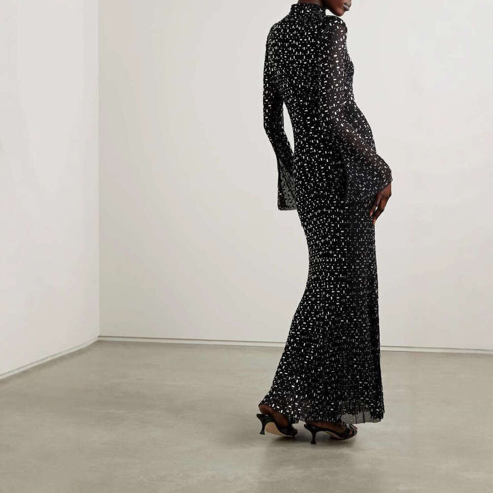 Maxi Dress Nanyou Light Luxury Women S Fashion Mesh Half High Collar Sleeve Hot Diamond Slimming Bag Hip Long Dress KQ