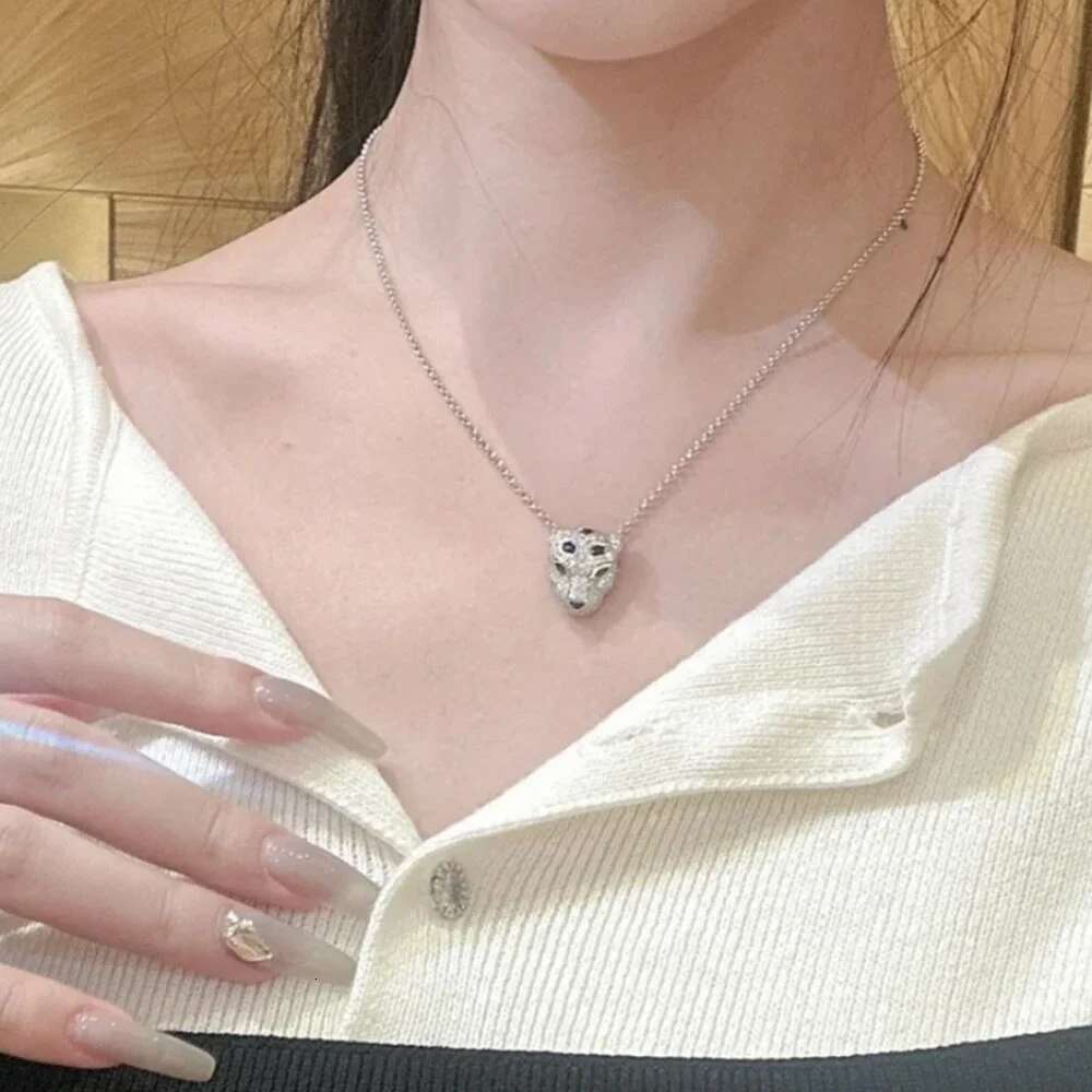 Black Enamel Spots CZ Dia Panther Leopard Head Pendant Necklaces Designer Jewelry For Men Women