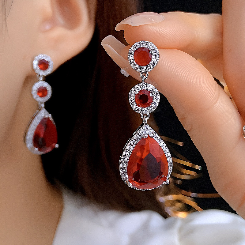 Korean Sparkling Dangle Earrings Luxury Jewelry 925 Sterling Silver 18K Gold Fill Pear Multi Color 5A Zircon CZ Diamond Gemstones Party Women Wedding 