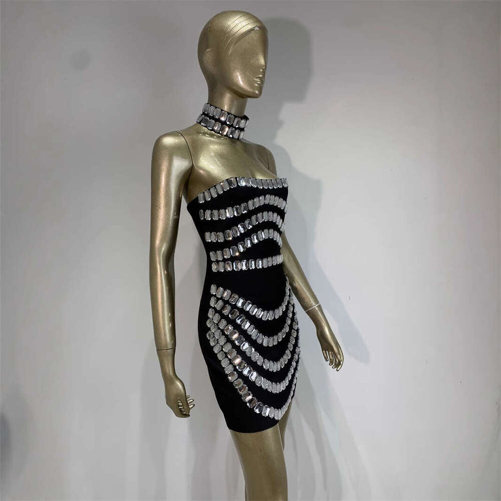 Maxi Dress XL Rhinestone Bandage Tight Fitting Hip Hugging Skirt Banquet Party Dress KQ
