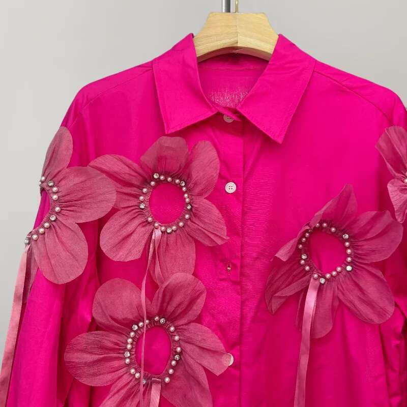 ,New,European,Clothes,Loose,Blouse,Sexy,Cardigan,Vintage single,Breasted,3D flower,Women,Shirt,Long Sleeve,Casual,Tops,41269