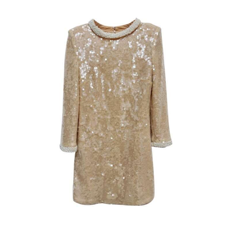 Maxi Dress Wealthy Heiress Champagne Colored Sequin Embroidered Handmade Nail Bead Long Dress Evening Gown Spring New Product KQ