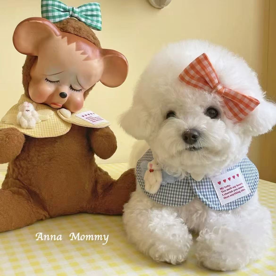 T00233 Cat Scarf Cute Bib Plaid Rabbit Cape Dog Bibs Pet Cat and Dog Decorative Bib Small Dog