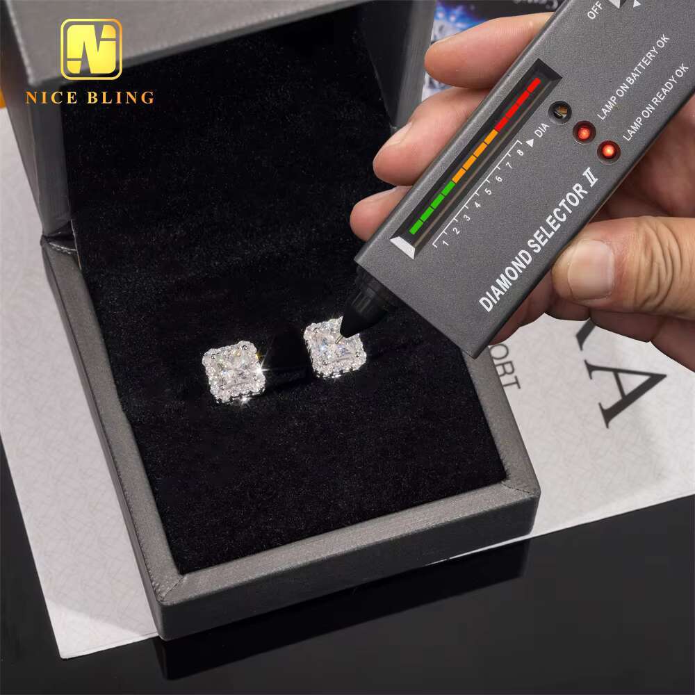 Pass Diamond Tester GRA Certified VVS Diamond 925 Sterling Silver Princess Cut Moissanite Stud Earrings