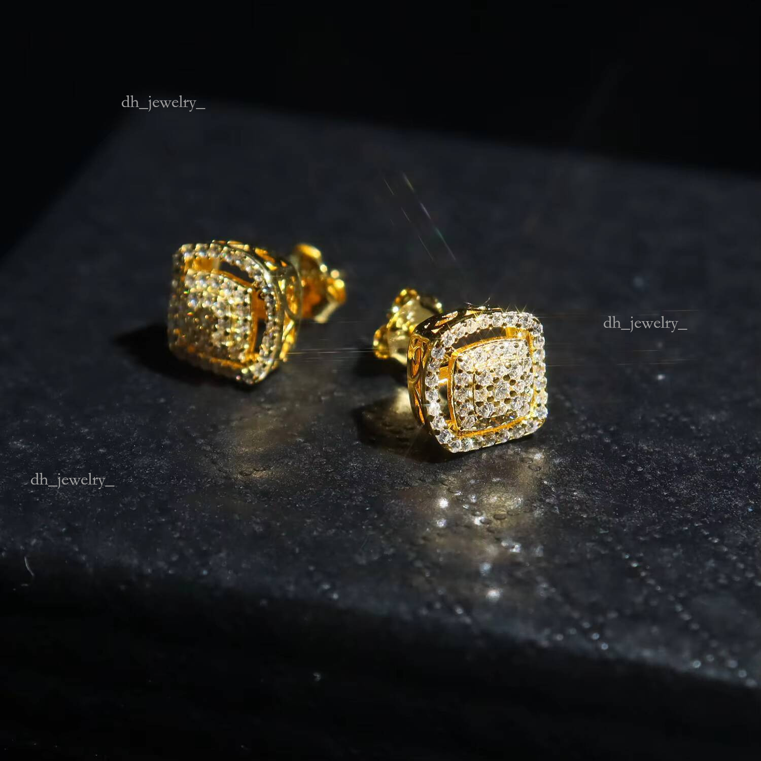 Personalized Hip Hop Men Women Sterling Iced Out Moissanite Square Gold Geometric Shape Sier Stud Earrings