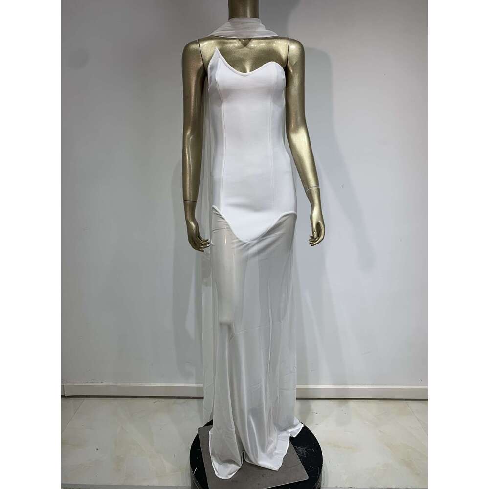 Maxi Dress New Formal Strapless And Neck Hanging Transparent Long Dress Party Dress KQ