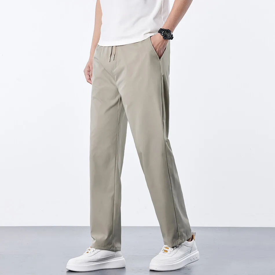 Mens Summer Casual Pants Ice Silk Elastic Waist Cool Breathable Running Sweatpants 5XL 250513Z