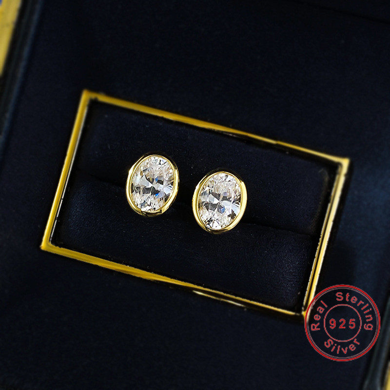 Choucong Brand Classical Jewelry Stud Earrings Genuine 100% 925 Sterling Silver 18k Gold Oval Cut White Moissanite Diamond Women Fashion Wedding Earri