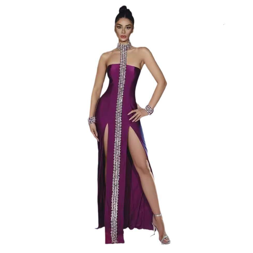 Maxi Dress INS Bandage Strapless Diamond Chain Suspender Bracelet Three Piece Set Dress Formai Dress