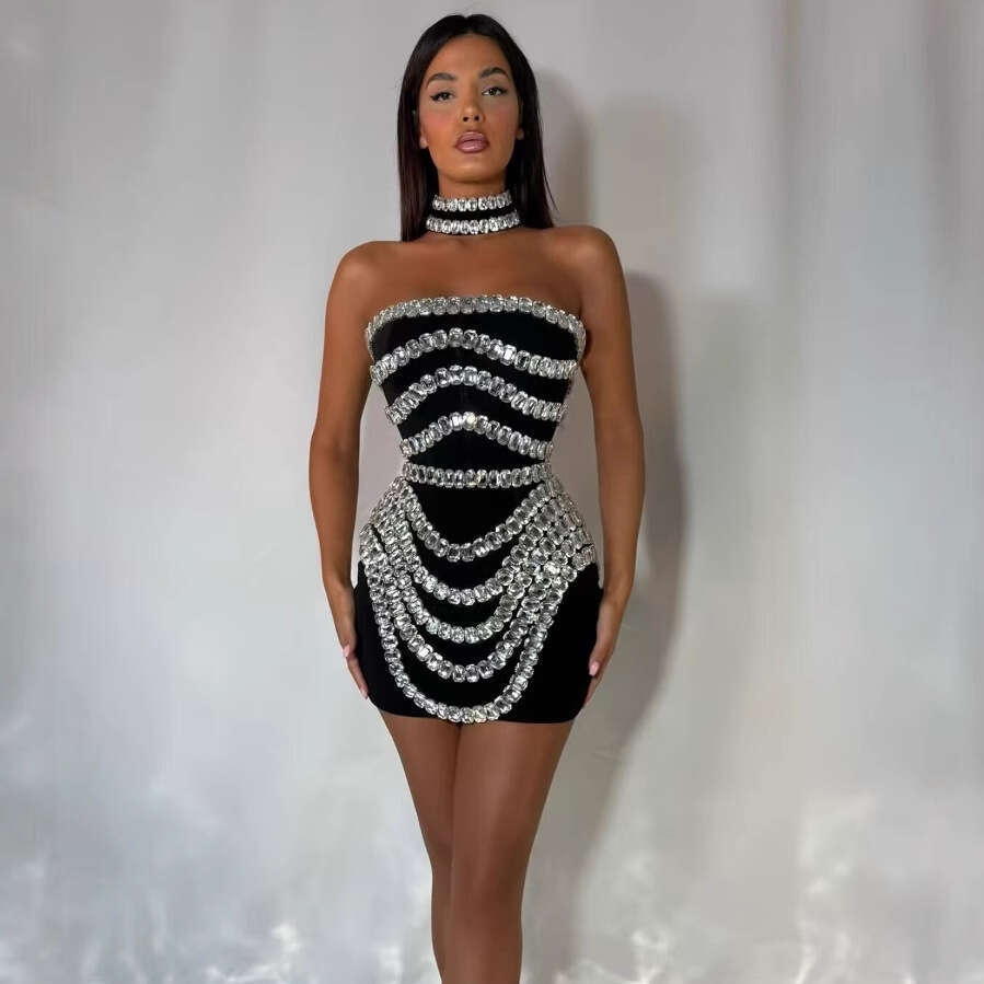 Maxi Dress XL Rhinestone Bandage Tight Fitting Hip Hugging Skirt Banquet Party Dress KQ