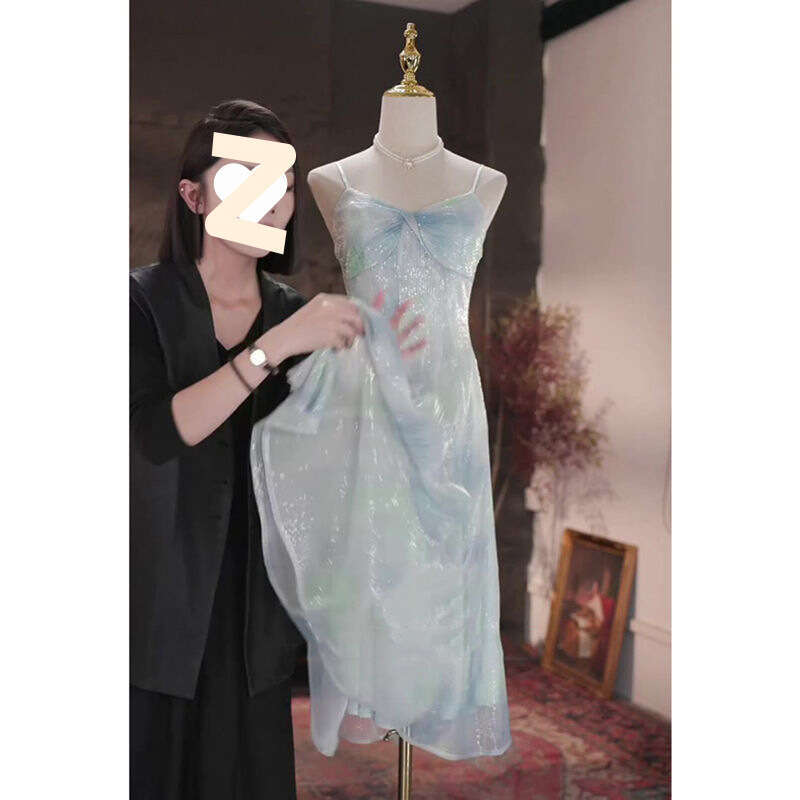 Maxi Dress New Temperament Dress Summer Slimming And Waist Cinching Design Sense Little Fairy Mermaid Girl Sequin A Line Skirt KQ