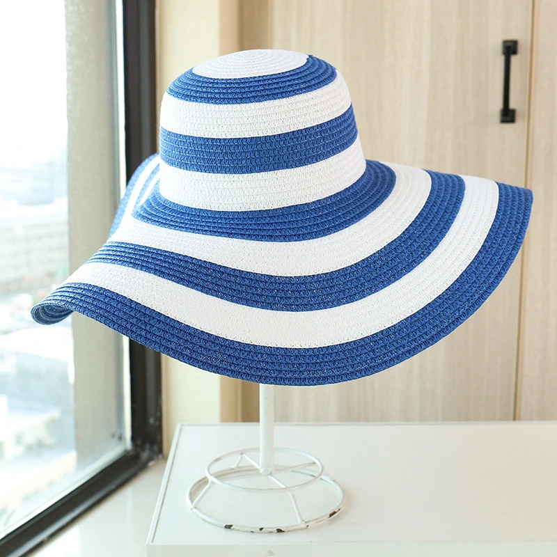 Oversize Large brim sunshade sunscreen Sun Hat Women summer seaside vacation beach striped straw hat sun helmet Cap 250513