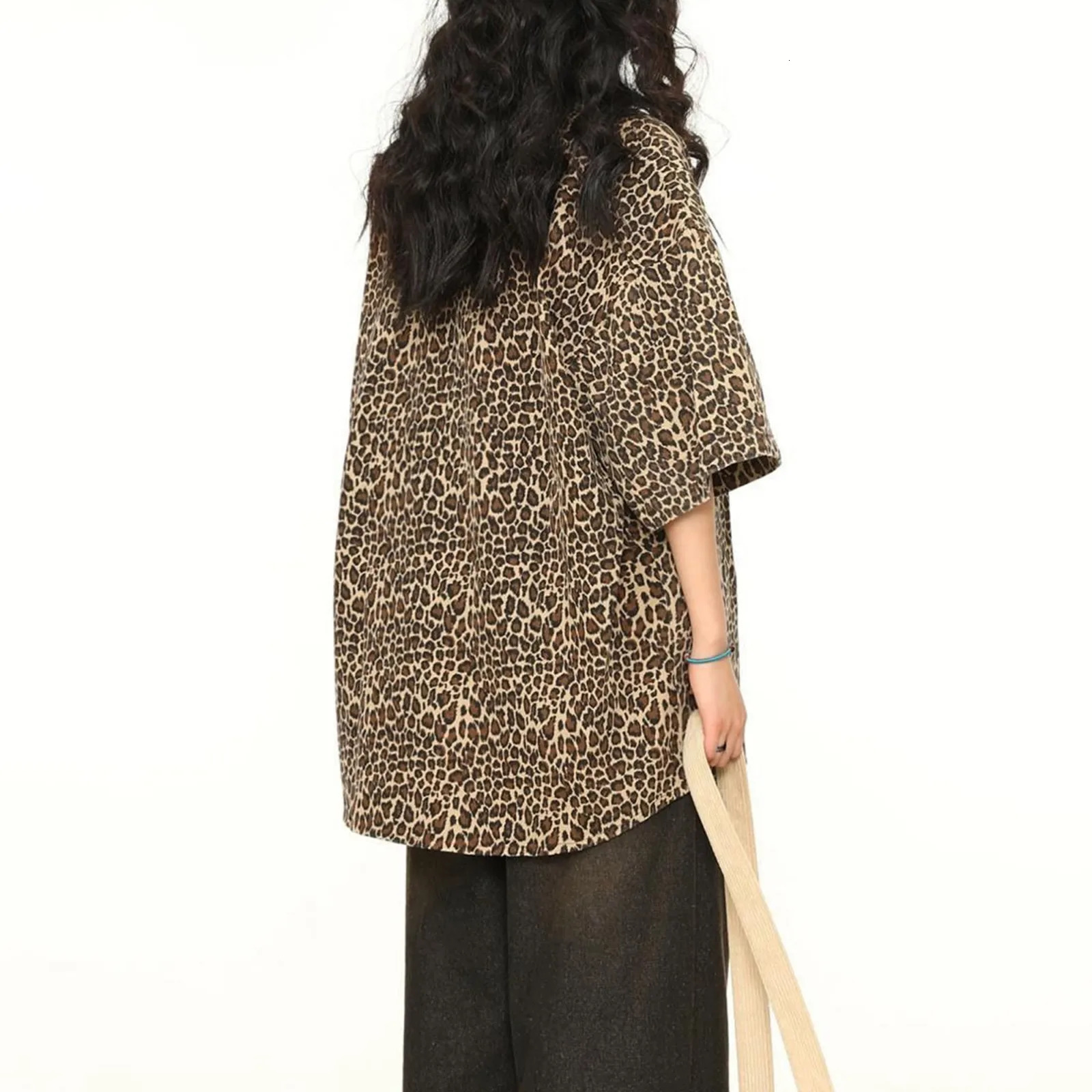 Leopard Print Shirts Senior Sense n Retro Embroidery Short Sleeve Oversize Elegant Shirt Breathable Comfty Cotton Blouse 250516Z