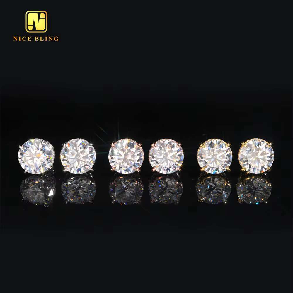 13mm Big Dia Stud Earring Round Brilliant Cut Hip Hop Jeweley Iced Out VVS Moissanite Sier Ear Studs for Men Women xs