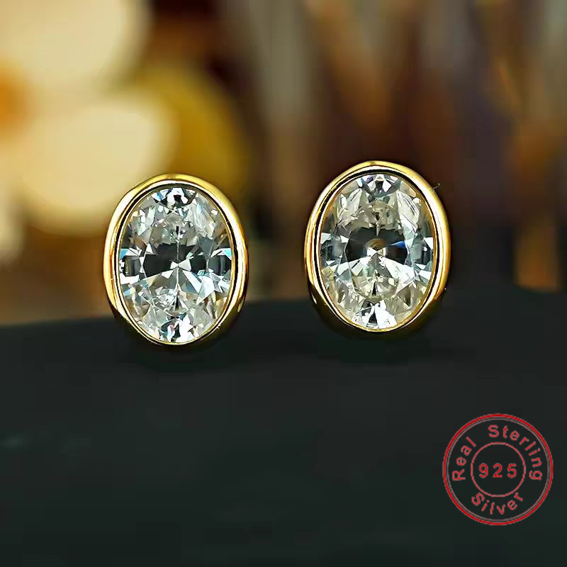 Choucong Brand Classical Jewelry Stud Earrings Genuine 100% 925 Sterling Silver 18k Gold Oval Cut White Moissanite Diamond Women Fashion Wedding Earri