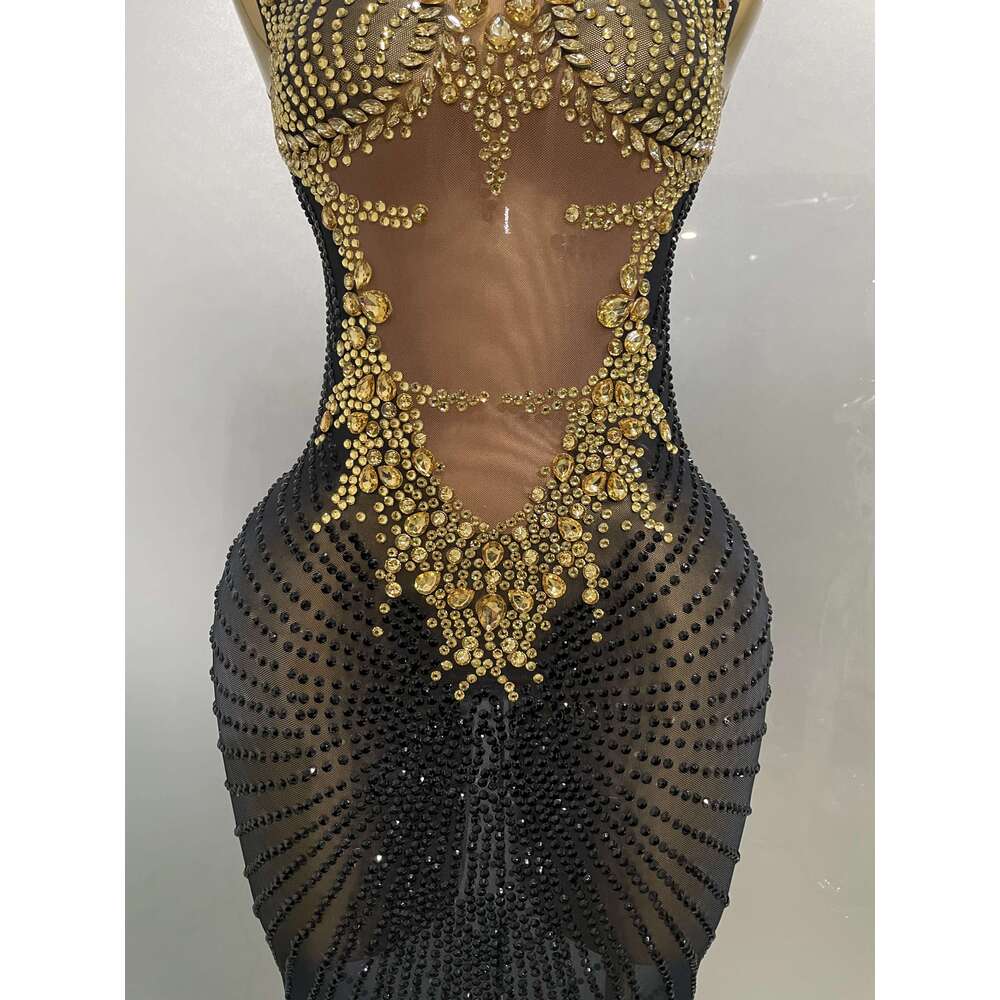 Sexy Sparkly Rhinestones Sleeveless Long Dress 2025 New Women Birthday Celebrate Evening Photo Shoot Stage Performance Costume