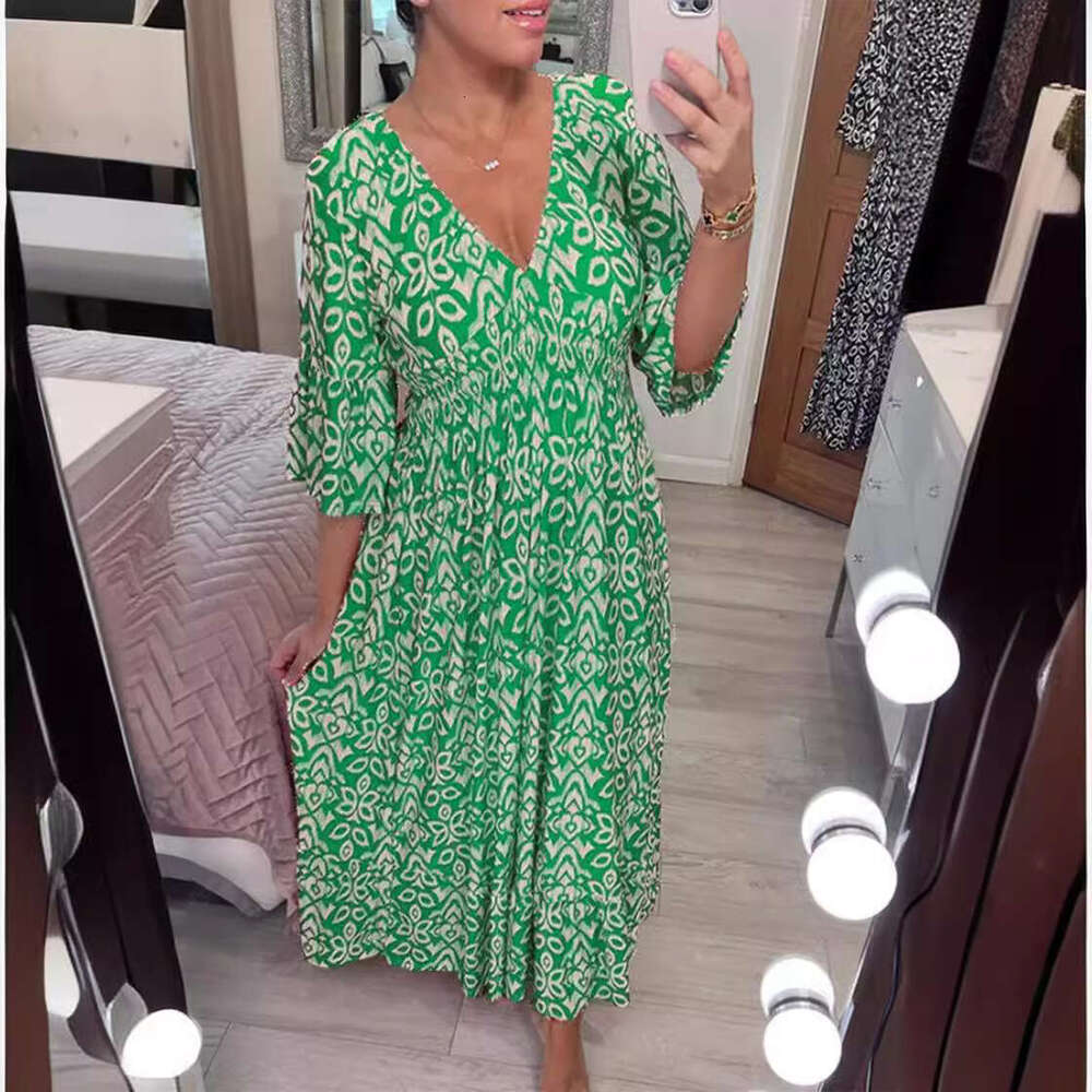 Maxi Dress New Oversized Super Fairy V Neck Floral Vacation Beach Dress Loose Long Skirt KQ