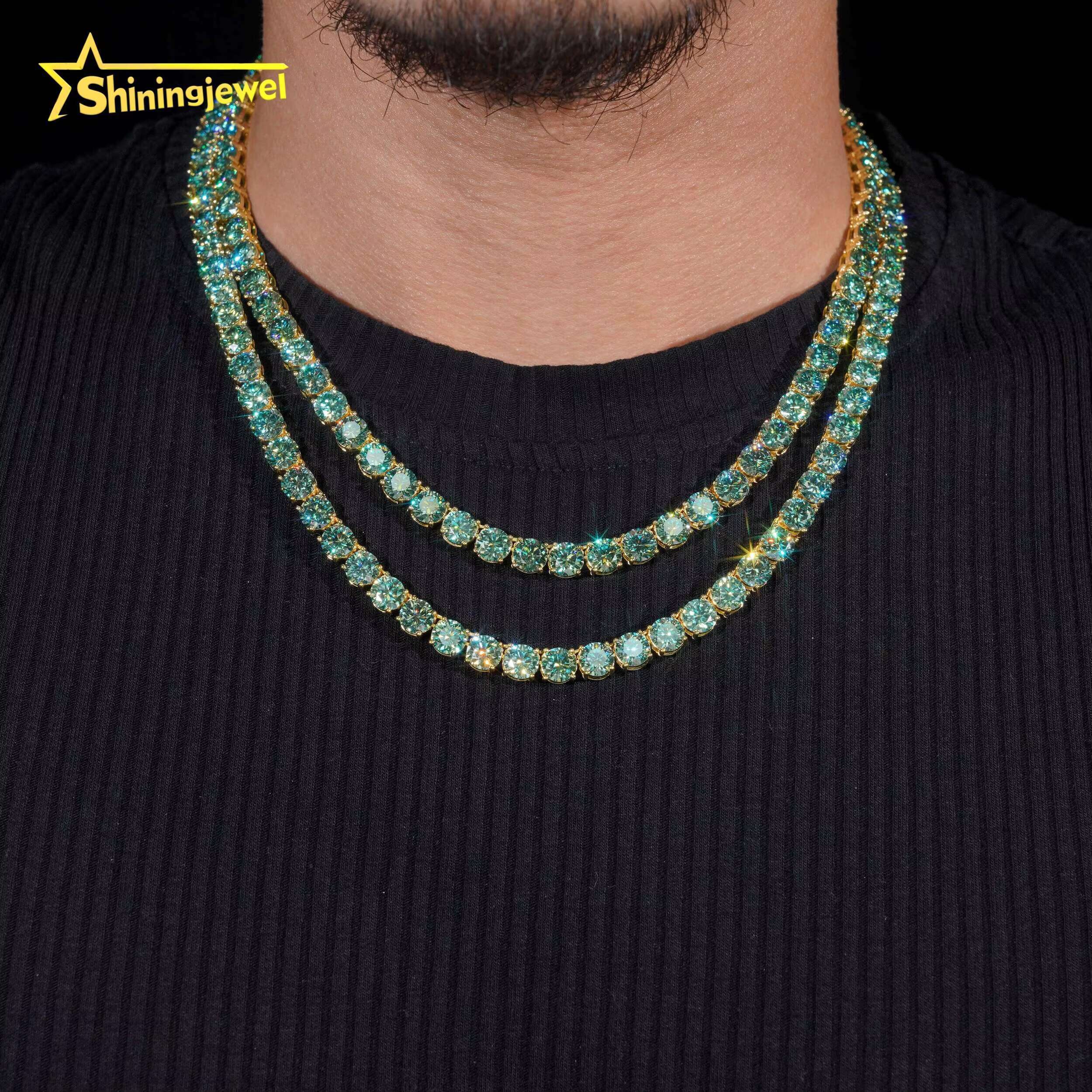 Hip Hop Jewelry 925 Sterling Silver 6.5mm Green Moissanite Tennis Chain GRA Certificated High Quality Men Women Tennis Necklace