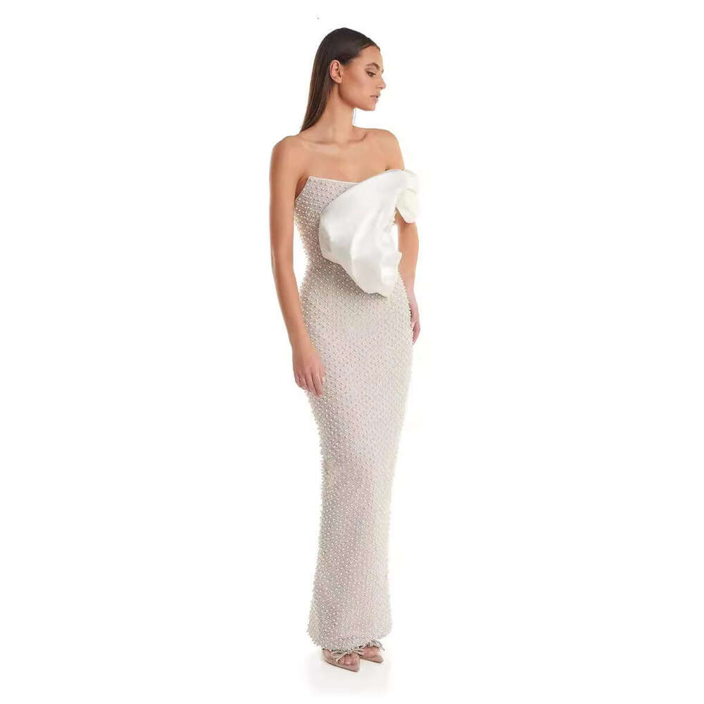 Maxi Dress Summer New Fashionable And Sexy Strapless Long Dress With Pearl Decoration Exuding A Socialite Style Formai Dress