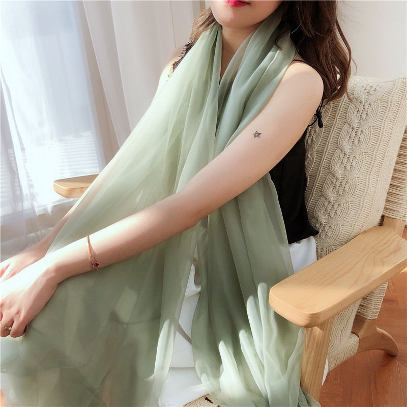 K753 Silk scarf spring and summer light chiffon scarf ultra-thin solid color ice silk scarf long beach sunscreen large shawl beach towel