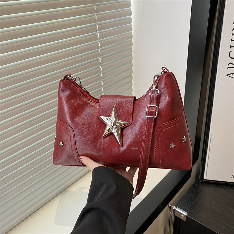 Free Delivery Designer Women's Fashion Handbag 2025 New High-end Punk Style Motorcycle Shoulder Bag Y2K Sweet Cool Spicy Girl Commuting Crossbody