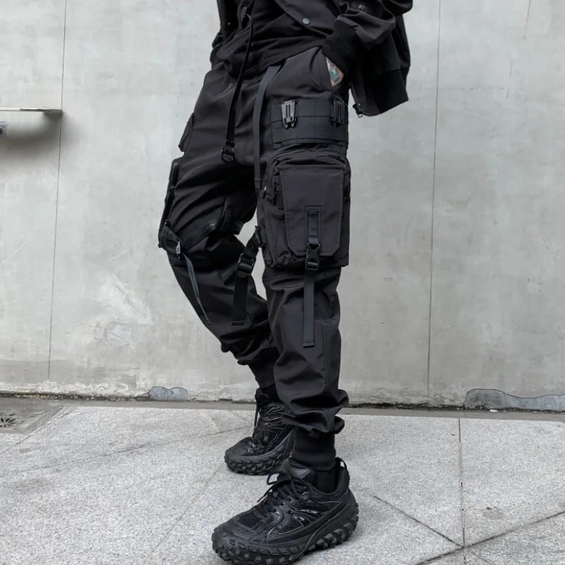 Multipockets Ribbons Bandage Tactical Techwear Cargo Pants Mens Harajuku Punk Hip Hop Joggers Pantalons Casual Streetwear 250513Z