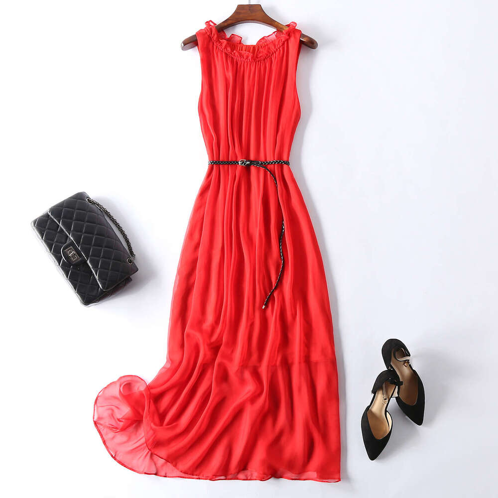 Maxi Dress OL Commuting Simple Silk Dress Long Pullover Flowing Beach Vacation Skirt Formai Dress