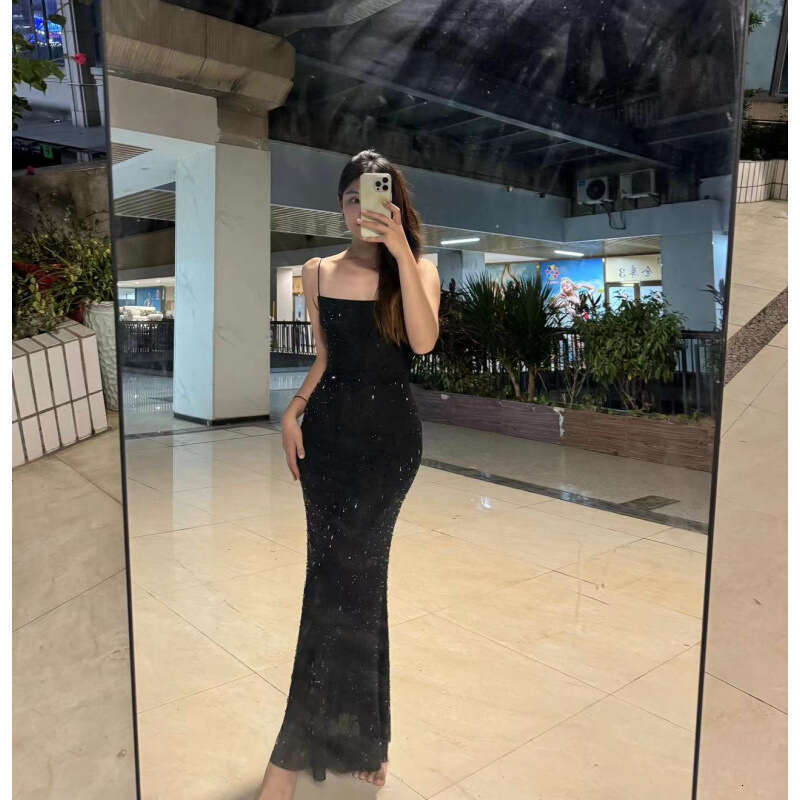 Maxi Dress High End Nude Sparkling Sequin Suspender High End Light Luxury Niche Banquet Sexy Birthday Dress Long Skirt Formai Dress