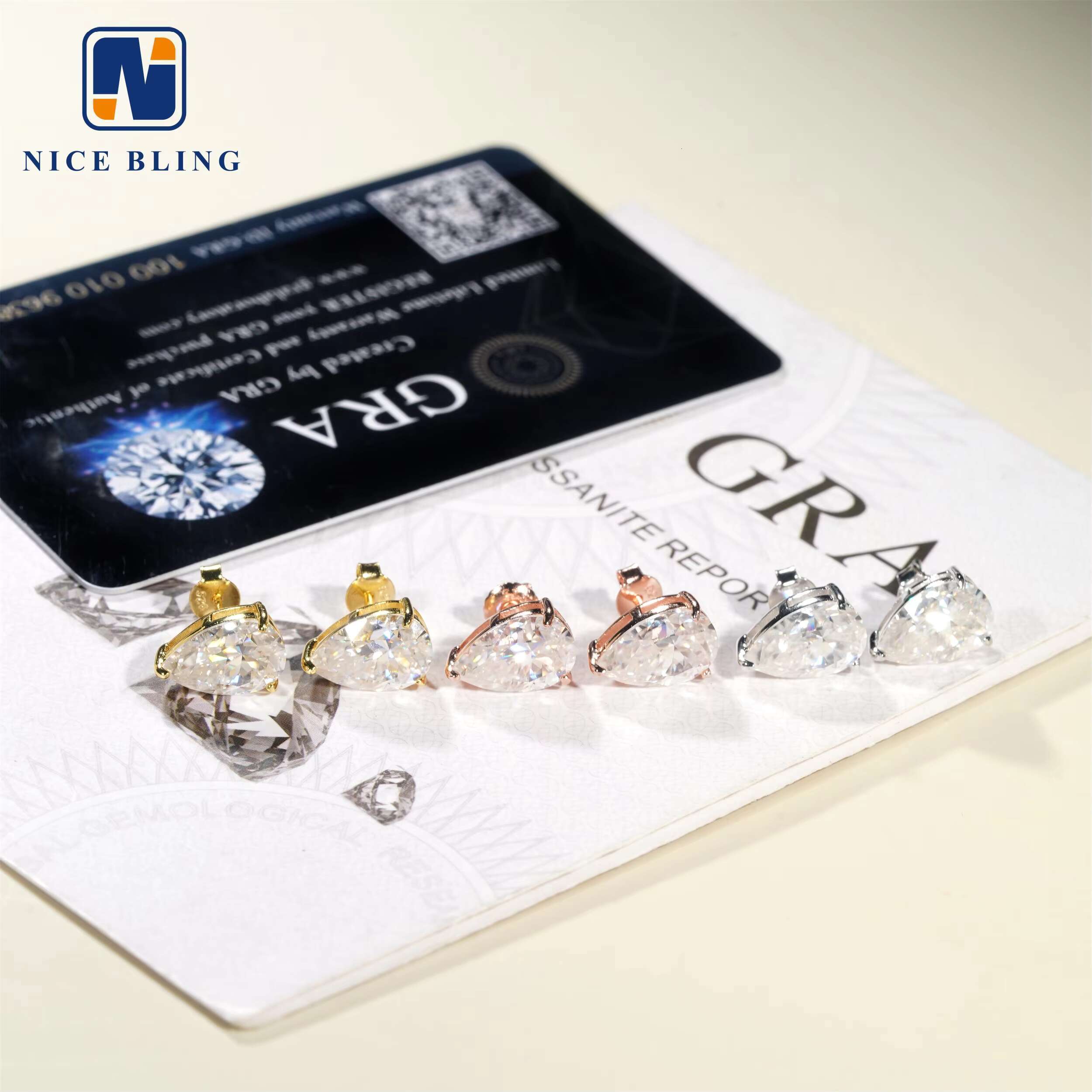 Wholesale Price Solitaire Earrings Hip Hop 925 Silver Jewelry VVS D Color Pear Cut Moissanite Diamond Ear Studs for Men Women